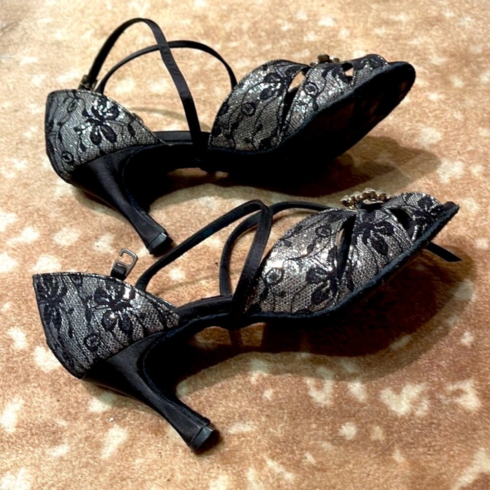 DanceGalaxy GatsbySilverDiamanté TangoJazzy Black Beauty Blues Shoes